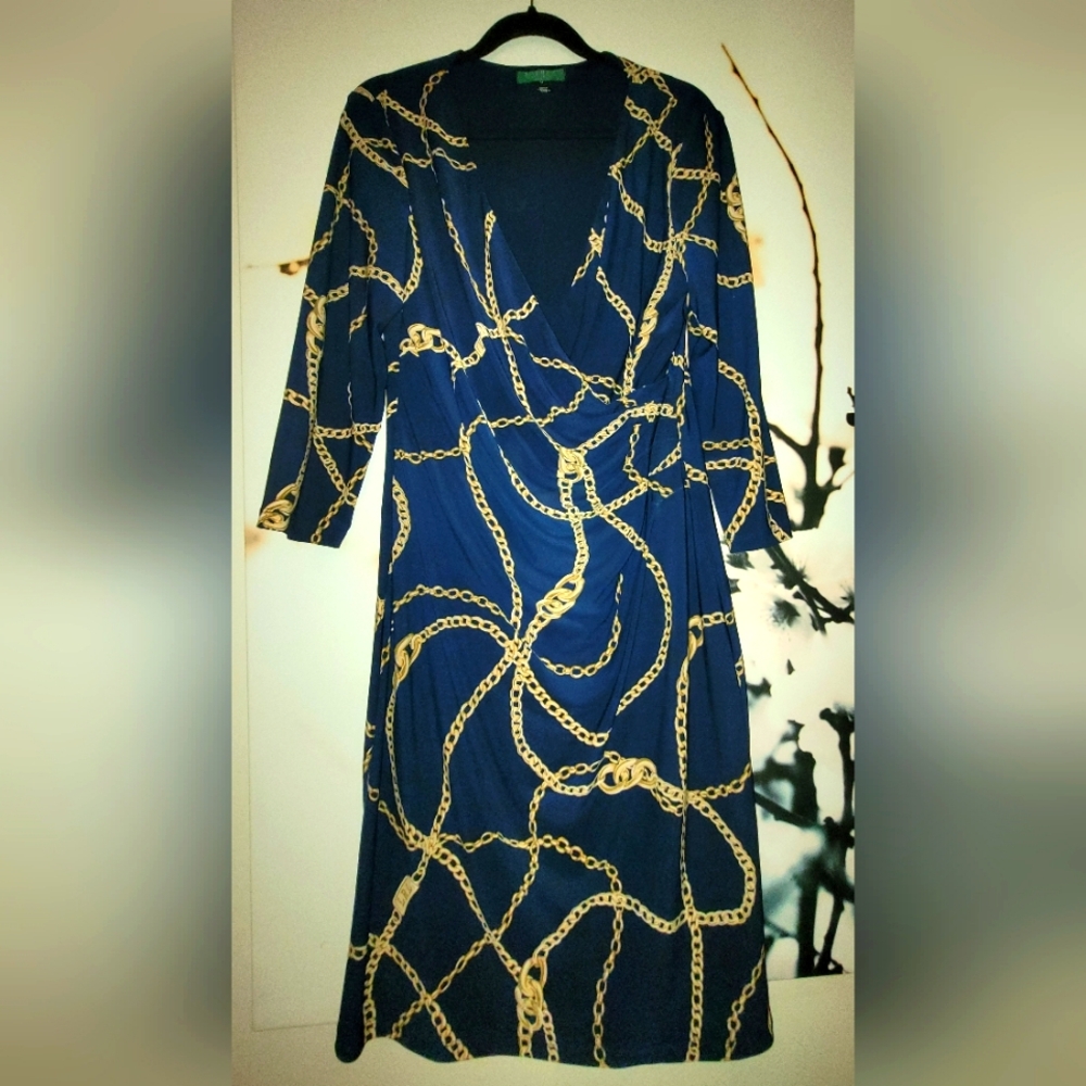 Ralph Lauren navy chain pattern dress